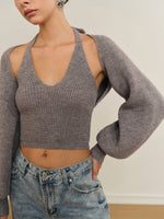 Halterneck Top med Lange Ærmer | Strikket & Stilfuld | Moderne Detaljer
