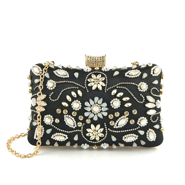 Valencia - Dekoreret clutch med blomstret perlekant