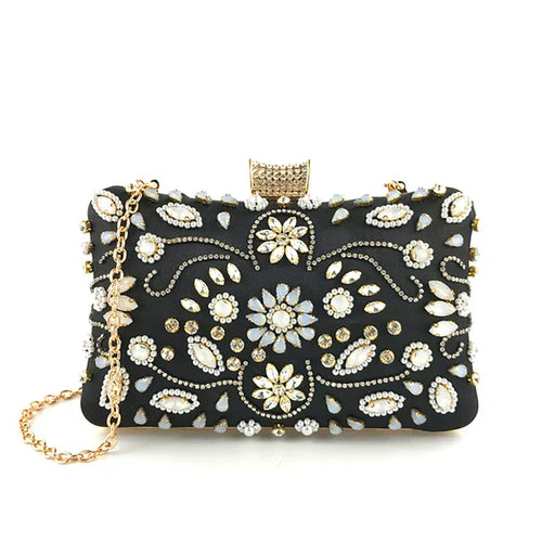 Valencia - Dekoreret clutch med blomstret perlekant