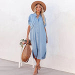 Layla - Afslappet Knap-ned Denim Midi Kjole