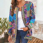 Dame Jakke - Patchwork Design - Åben Front - Lange Ærmer - Boheme Stil