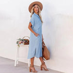 Layla - Afslappet Knap-ned Denim Midi Kjole