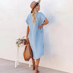 Layla - Afslappet Knap-ned Denim Midi Kjole