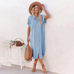 Layla - Afslappet Knap-ned Denim Midi Kjole