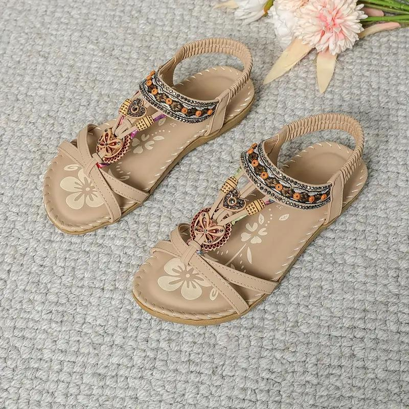 Delilah - Boho-Chic dekorerede sandaler med elastiske stropper