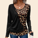 Lena - Slank Langærmet Top med Leopardprint Detalje