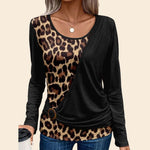 Lena - Slank Langærmet Top med Leopardprint Detalje