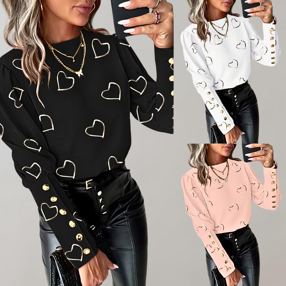 Stilfuld Damebluse Med Hjerteprint