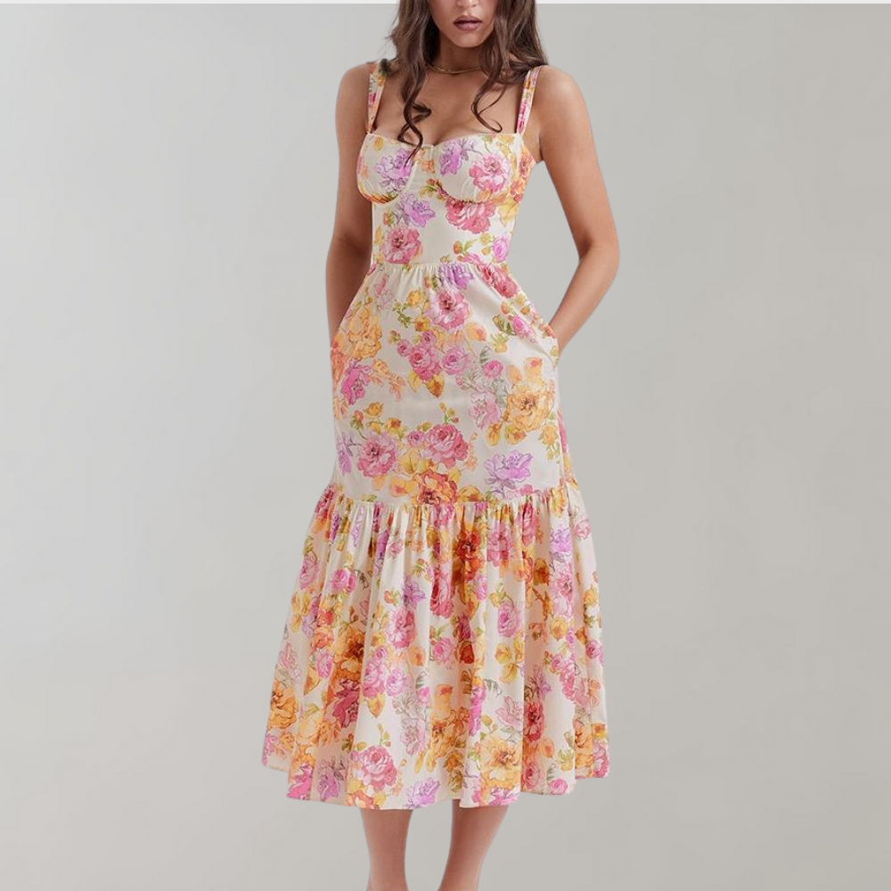 Bianca - Sommerkleid mit Blumenprint und Rüschensaum