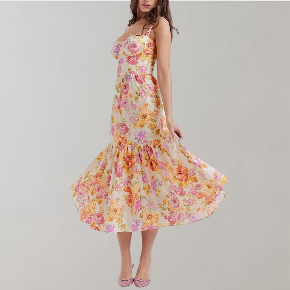Bianca - Sommerkleid mit Blumenprint und Rüschensaum