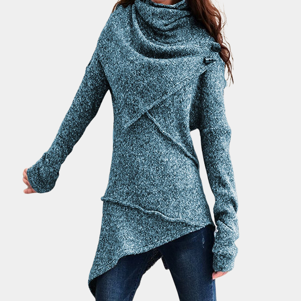 Elegant asymmetrisk strikket sweater til kvinder