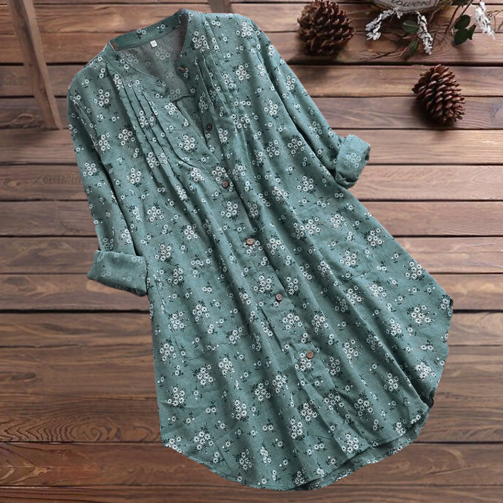 Elegant og lang blomstret bluse til kvinder