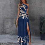 One-Shoulder Maxikjole med Print | Elegant & Feminin | Flydende Design