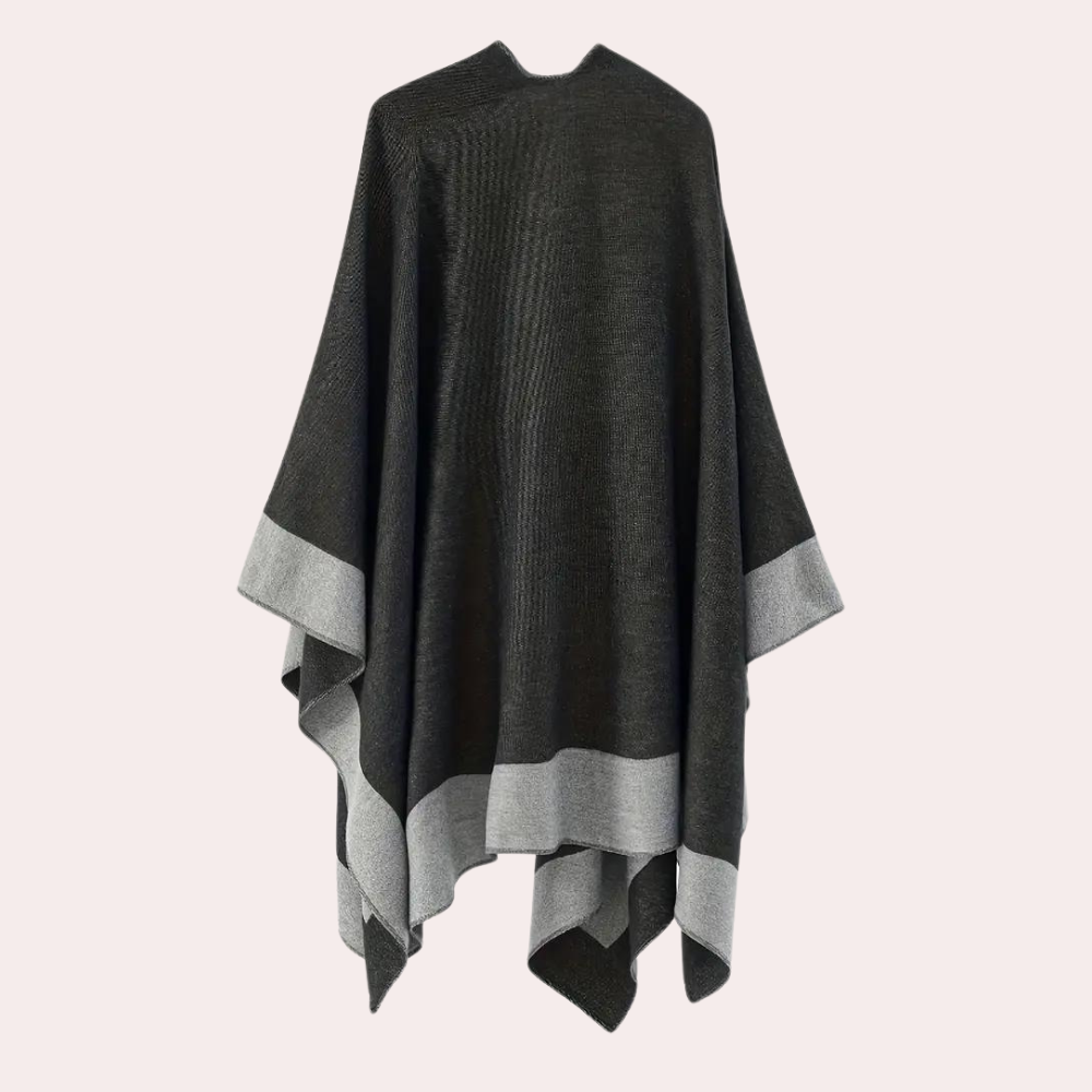 Charcoal Border Poncho Wrap med bælte