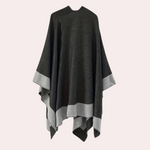 Charcoal Border Poncho Wrap med bælte