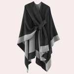 Charcoal Border Poncho Wrap med bælte