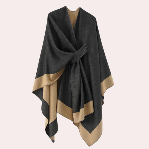 Charcoal Border Poncho Wrap med bælte