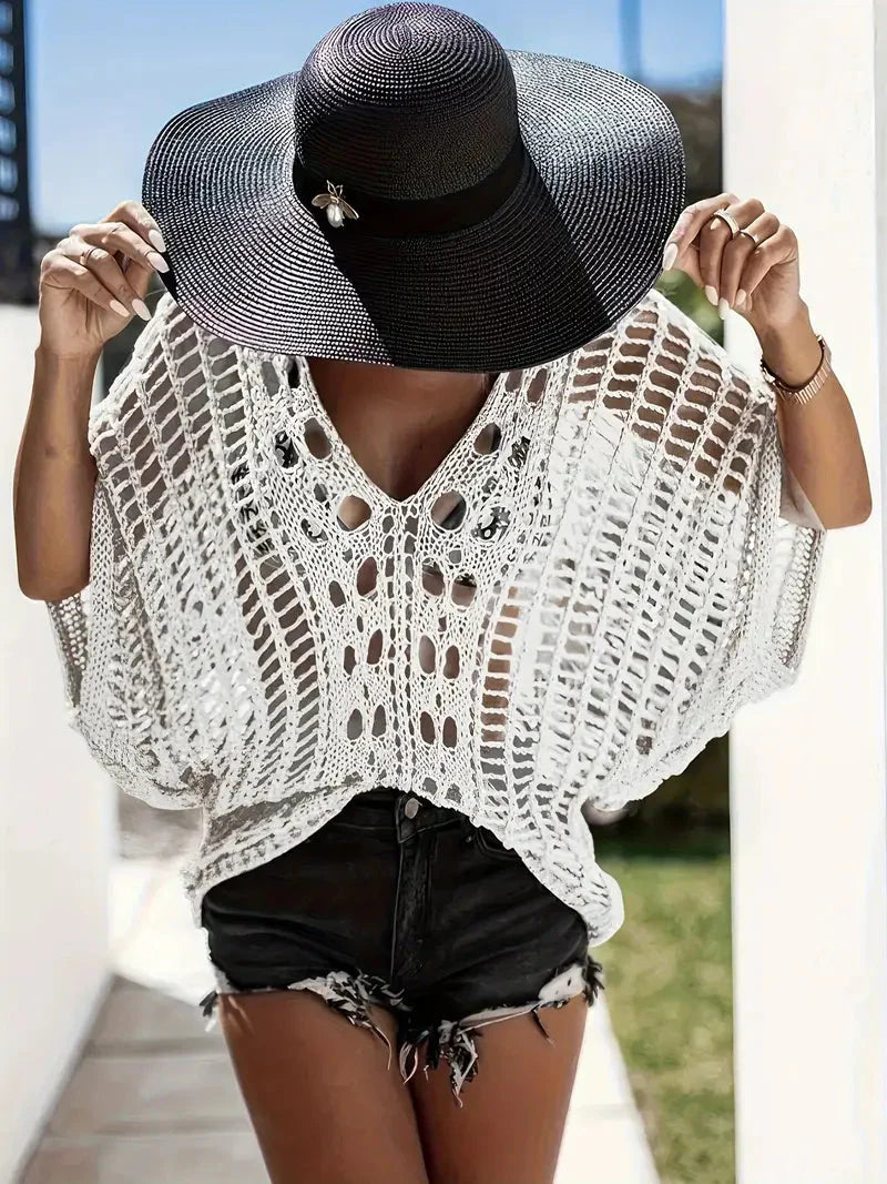 Cover Up-skjorte, Boho-stil, Hæklet, Bikini-overtræk, Strandtøj