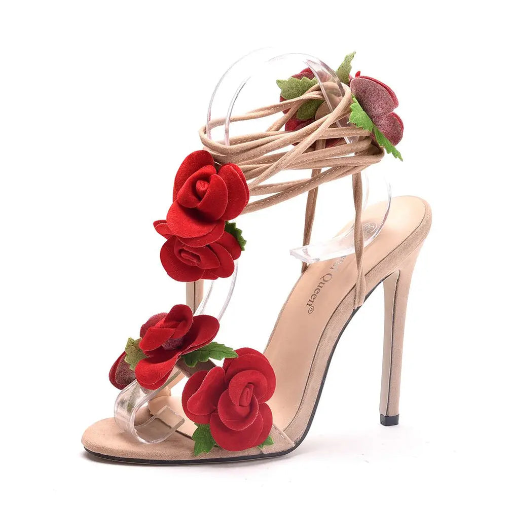 Rosalind - stiletsandaler med blomsterapplikationer