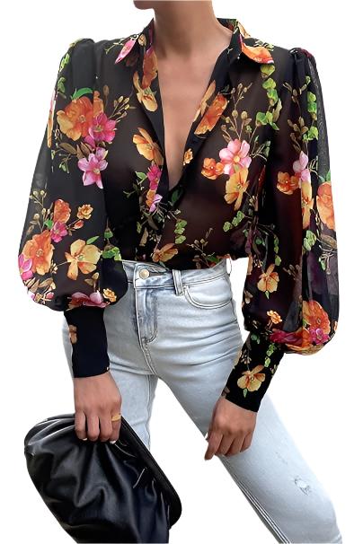 Elegant Top Med Blomsterprint Til Kvinder