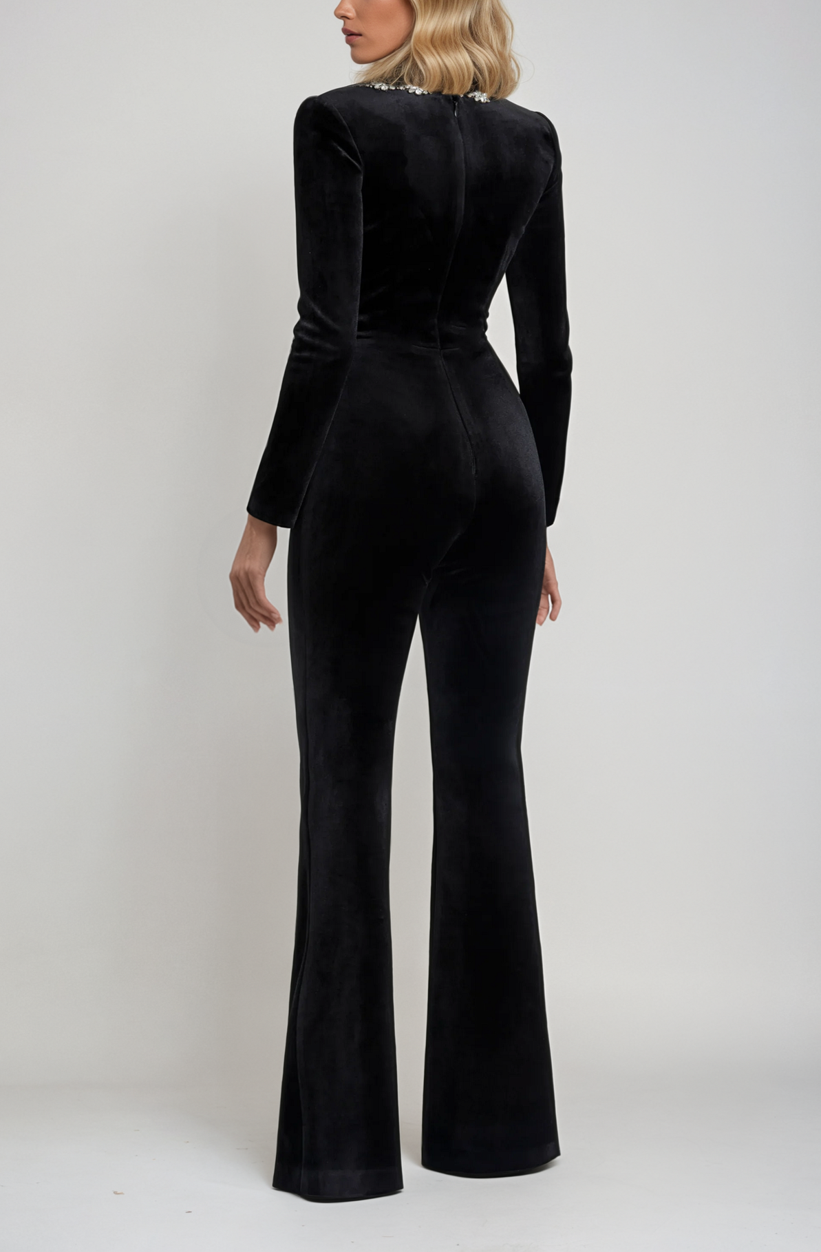 Velour Jumpsuit med Blomsterbroderi | Polyester | Elegant & Glamourøs