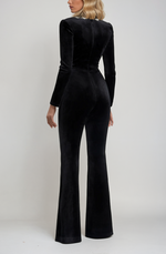 Velour Jumpsuit med Blomsterbroderi | Polyester | Elegant & Glamourøs