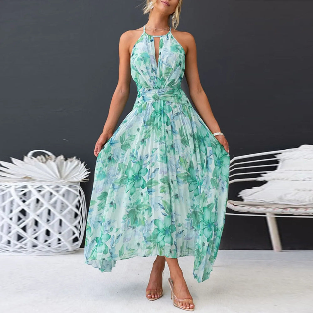 Livia - maxikjole med blomsterprint og halterneck