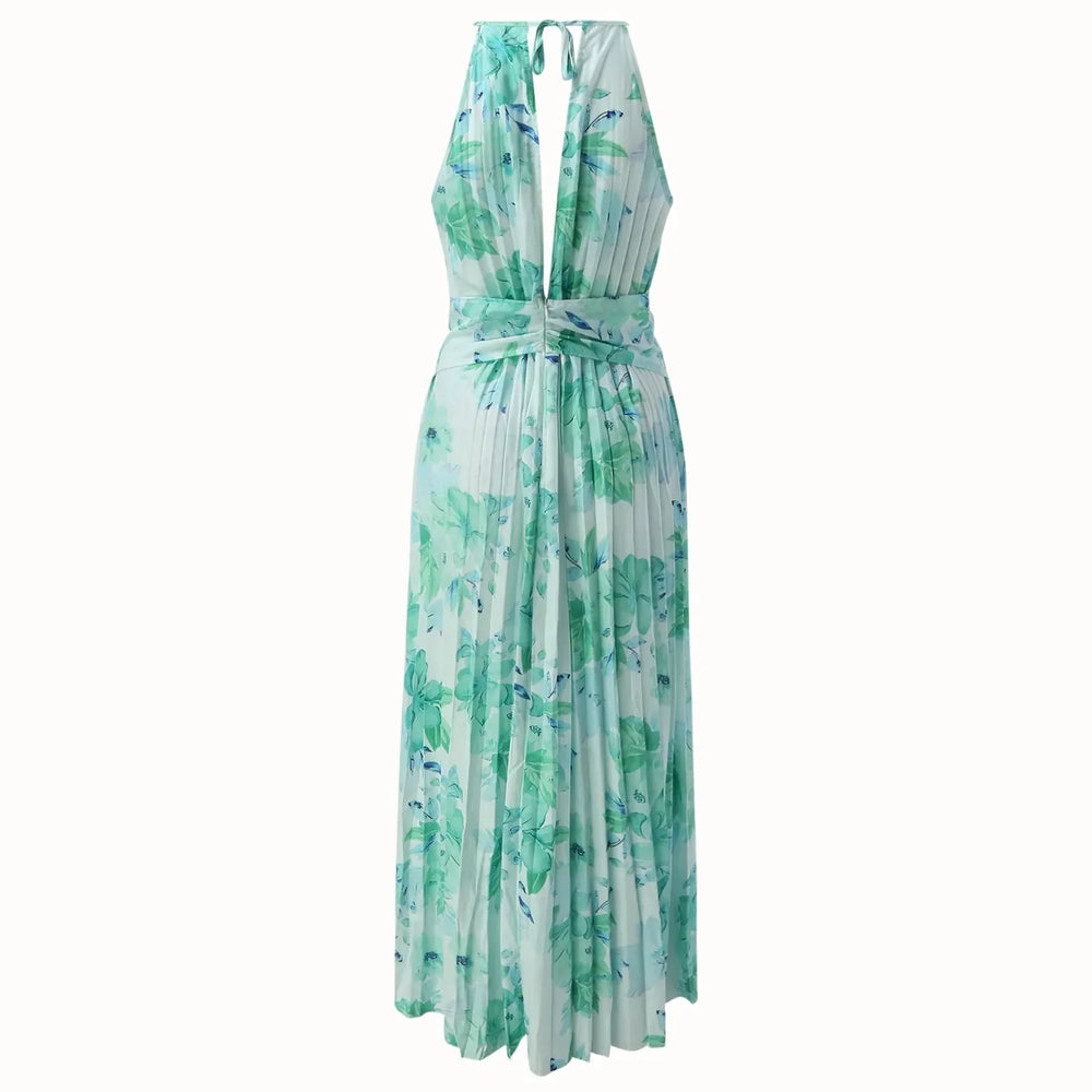 Livia - maxikjole med blomsterprint og halterneck