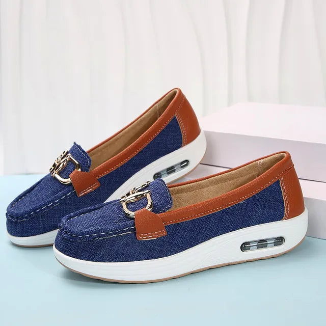 Eva - Chic tweed slip-on sneakers med spænde detalje