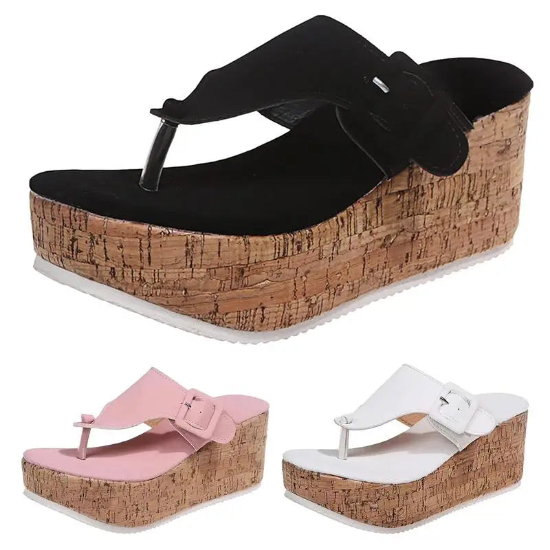 Elena - platform korksandaler med justerbar rem