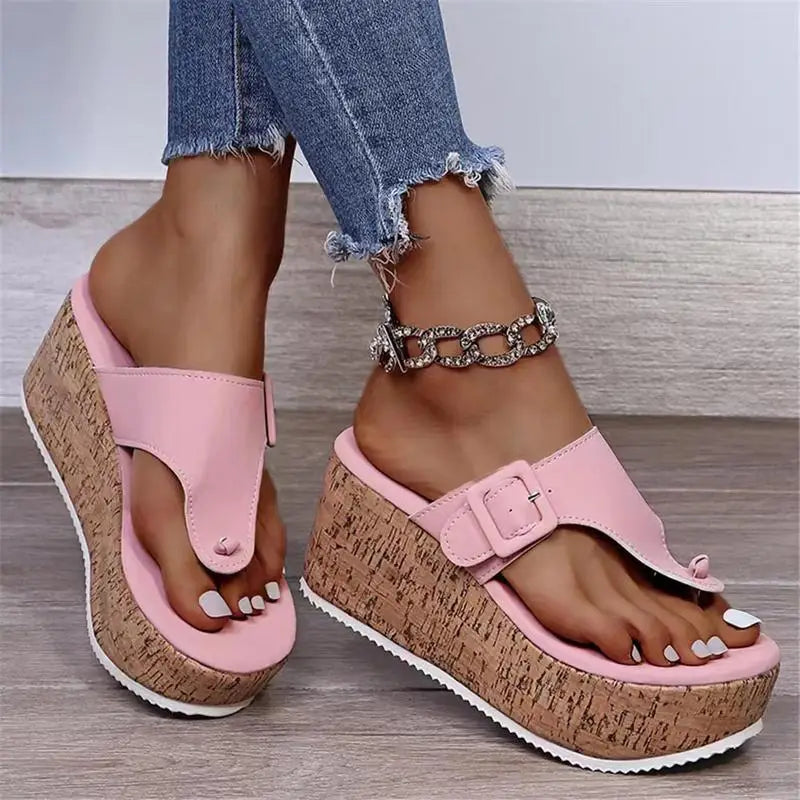 Elena - platform korksandaler med justerbar rem