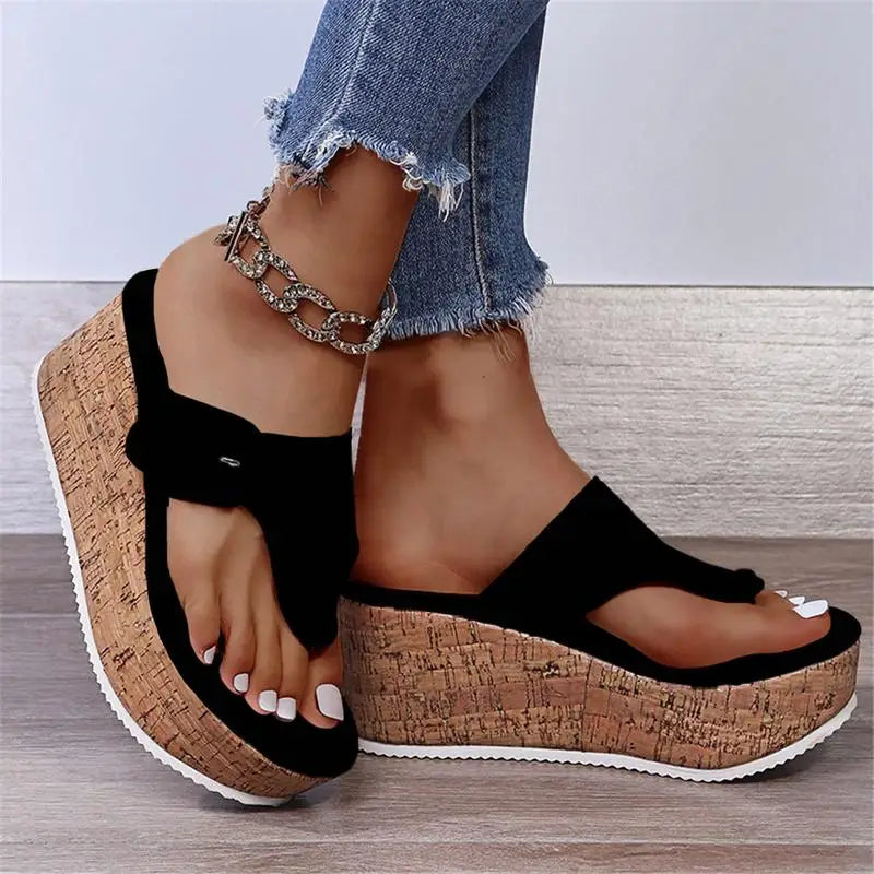 Elena - platform korksandaler med justerbar rem