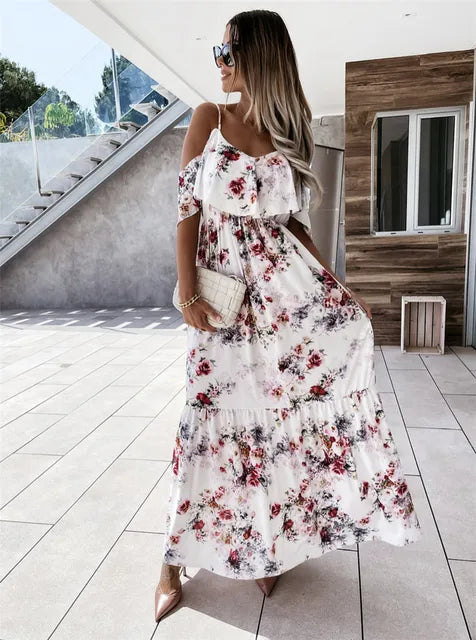 Ute - Maxikjole - blomstret off-shoulder