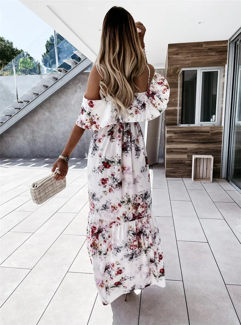 Ute - Maxikjole - blomstret off-shoulder
