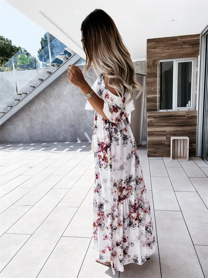 Ute - Maxikjole - blomstret off-shoulder
