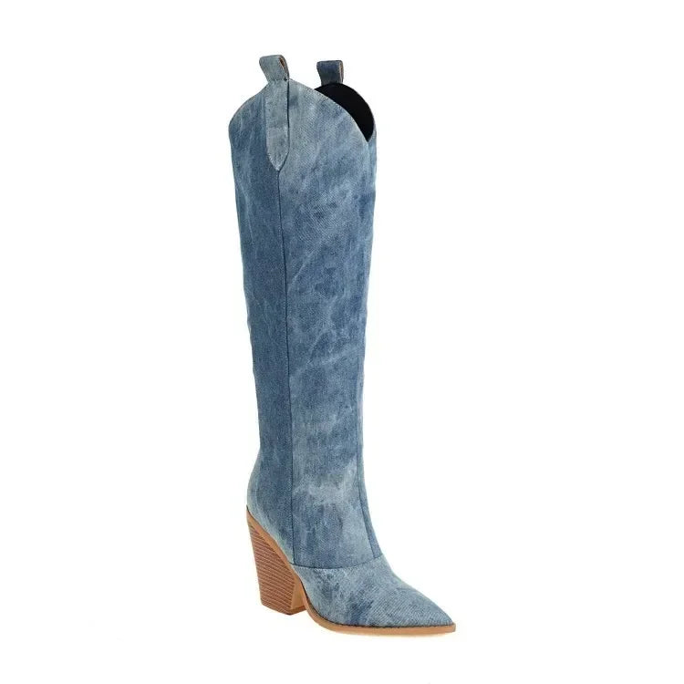 Viola - Stilfulde denimstøvler med høje hæle