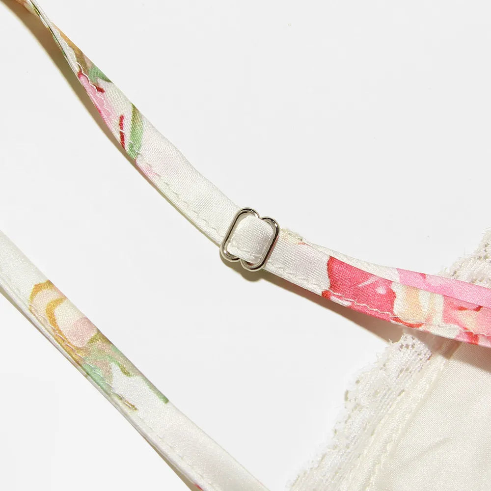 Fiona - Midikjole i satin med blomstret bustier