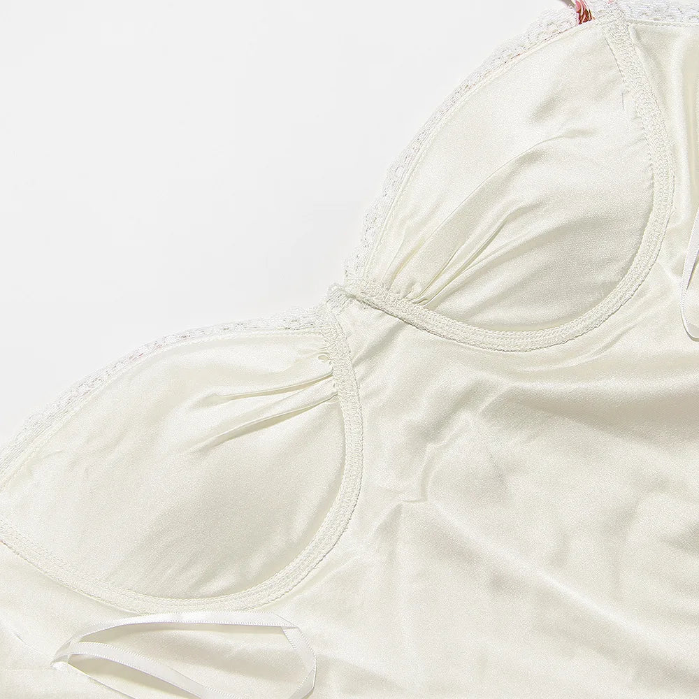Fiona - Midikjole i satin med blomstret bustier