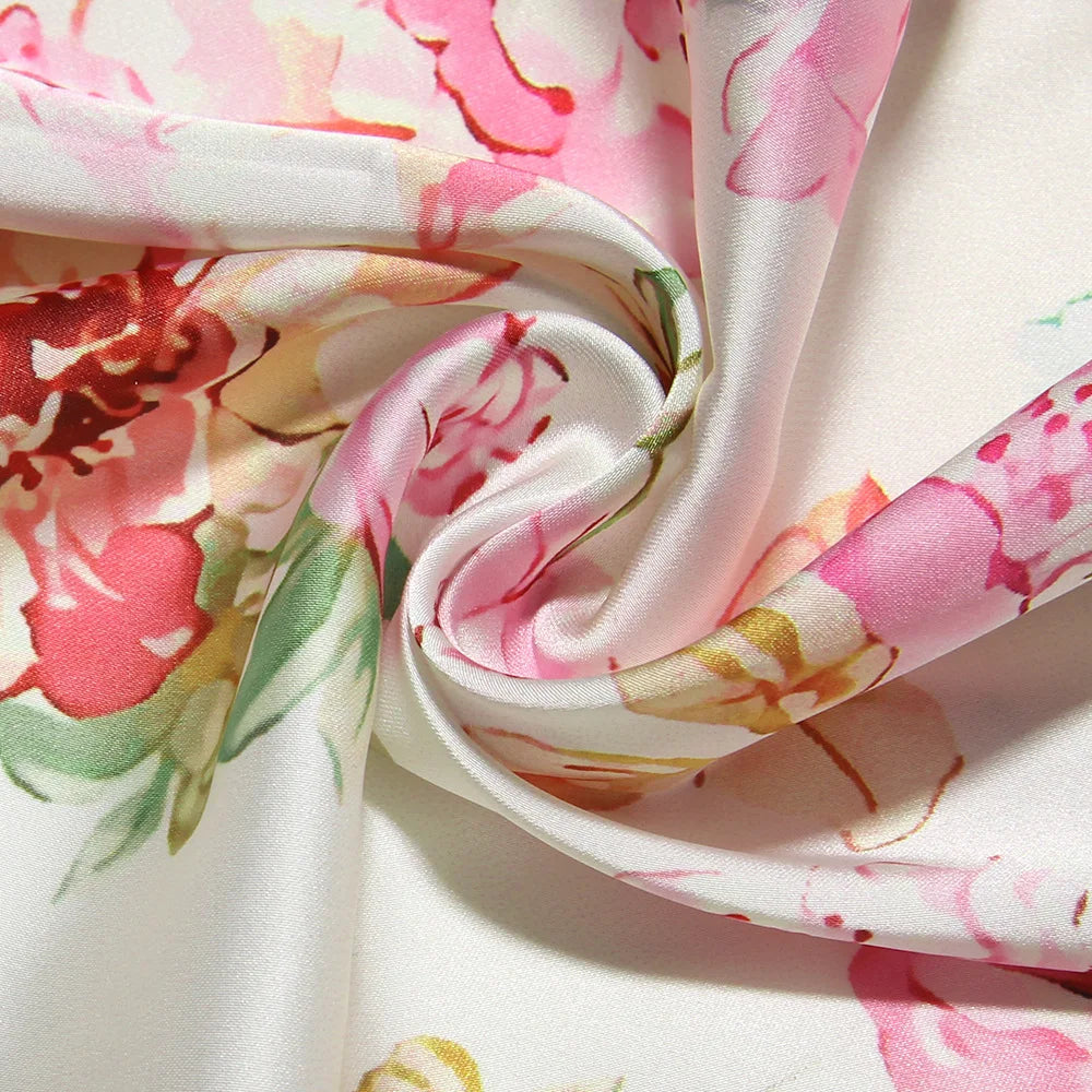 Fiona - Midikjole i satin med blomstret bustier