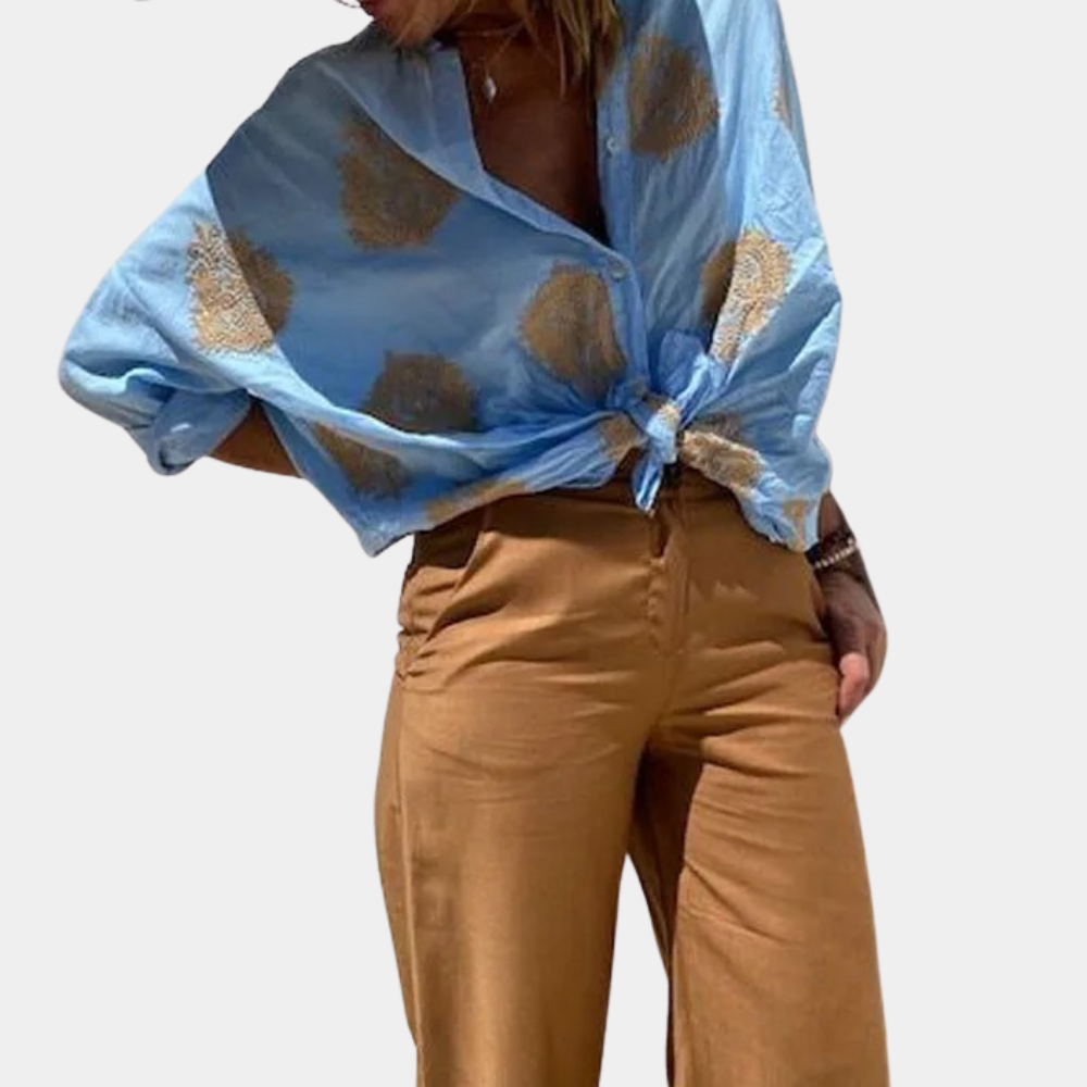Bluse med trykt revers og knap