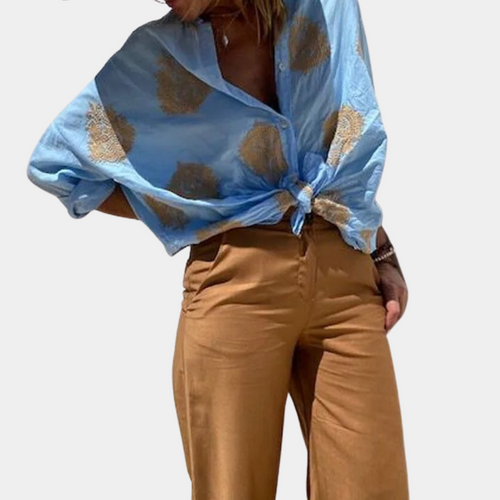 Bluse med trykt revers og knap