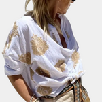 Bluse med trykt revers og knap