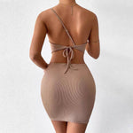Selene - Chic en-skulder bodycon sæt med tekstureret stof