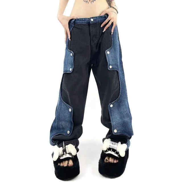 Caspia - Oversized denimbukser med et kontrasterende patchwork-look