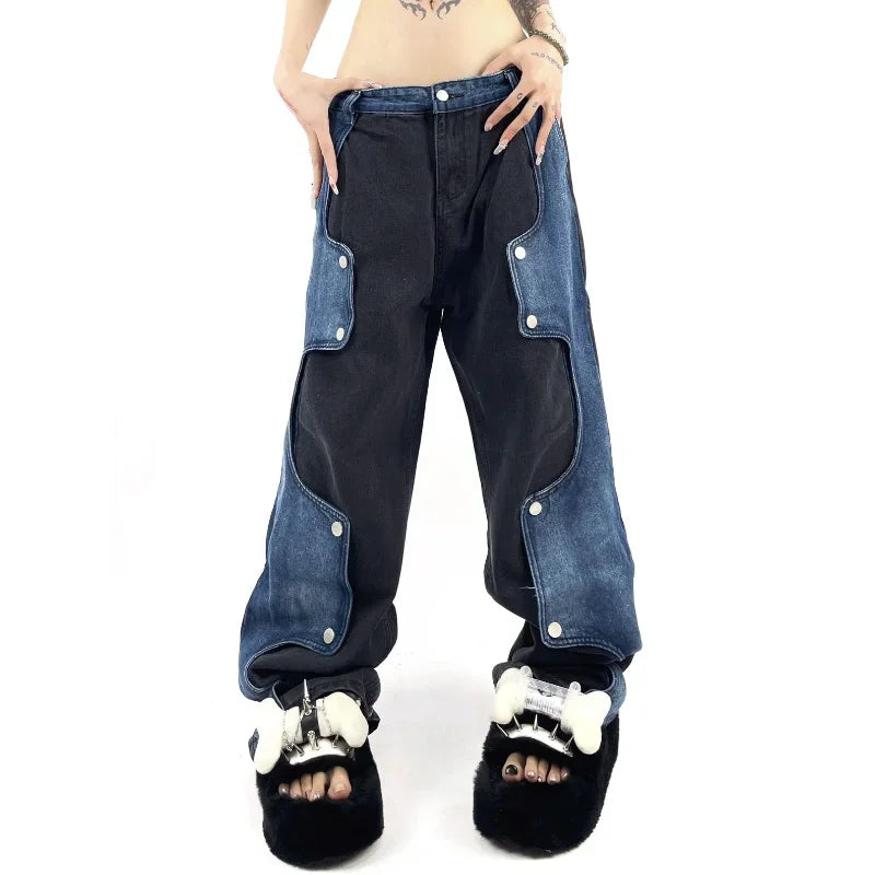 Caspia - Oversized denimbukser med et kontrasterende patchwork-look