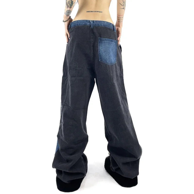 Caspia - Oversized denimbukser med et kontrasterende patchwork-look