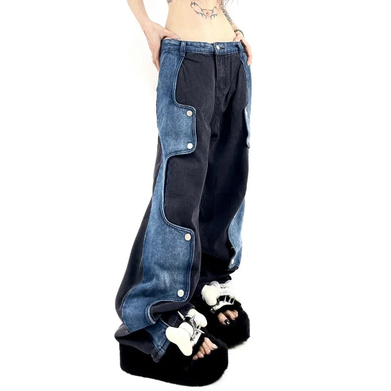 Caspia - Oversized denimbukser med et kontrasterende patchwork-look
