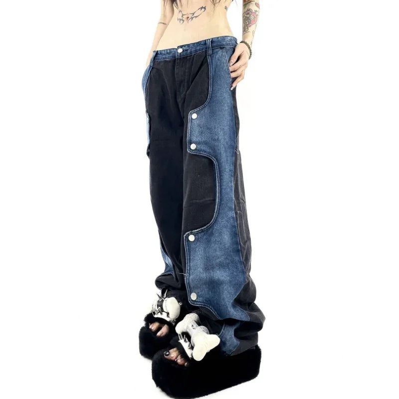 Caspia - Oversized denimbukser med et kontrasterende patchwork-look