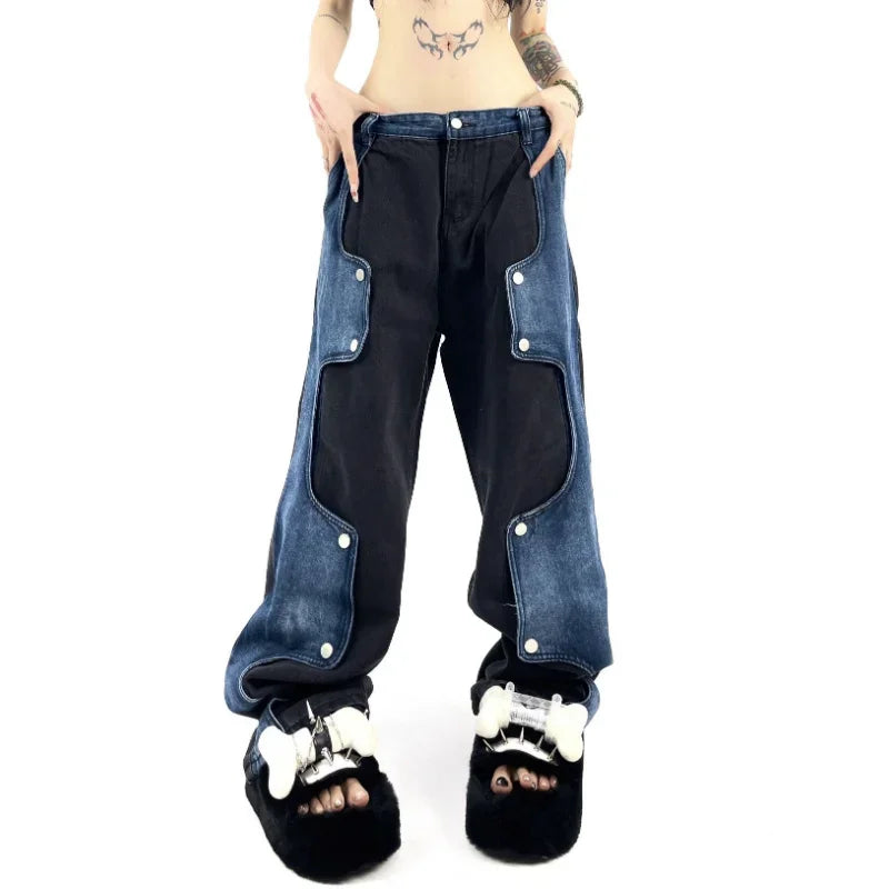 Caspia - Oversized denimbukser med et kontrasterende patchwork-look