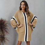 Aria - Oversized strik poncho med stribet accent